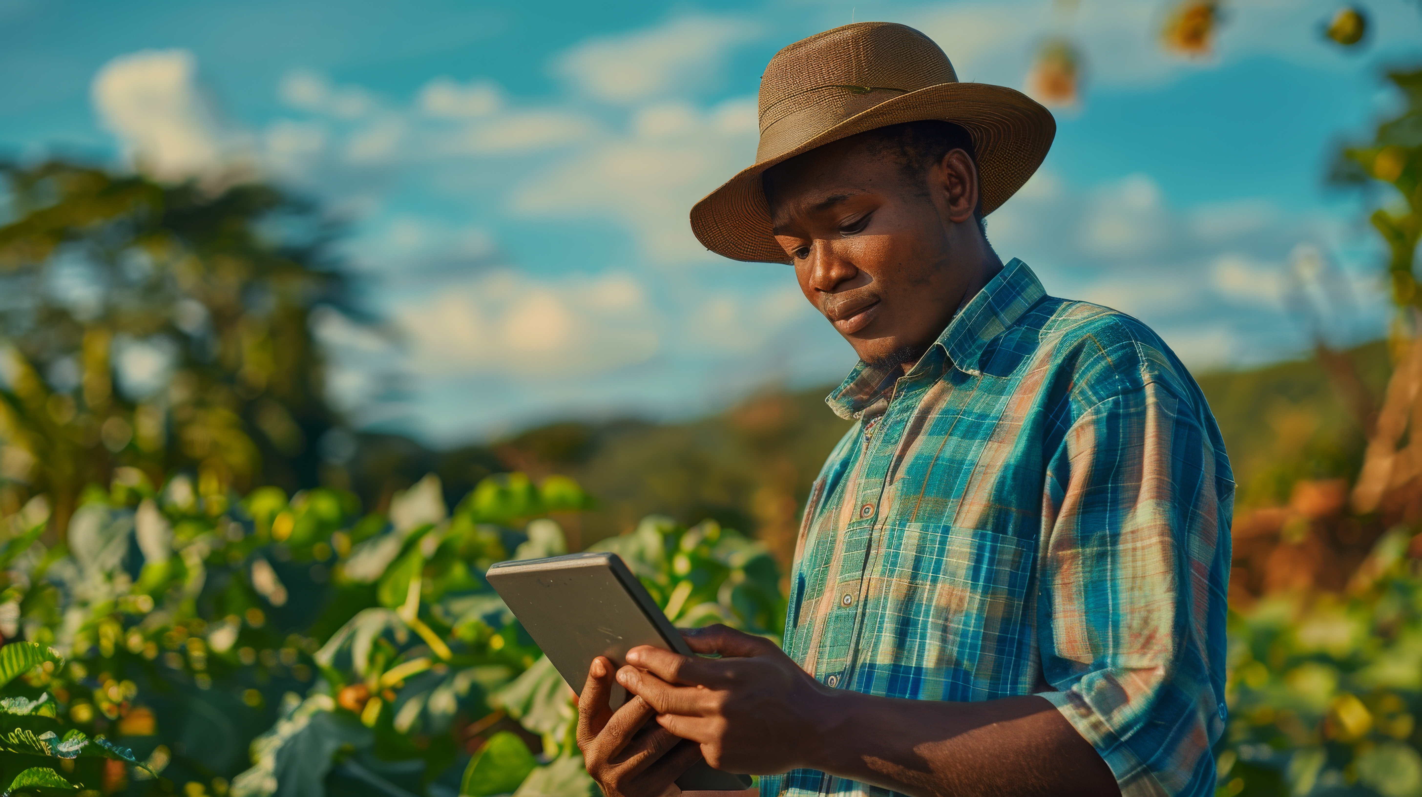 Farmer using digital technology in the field